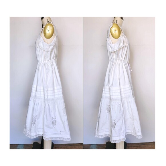 Antique 1900s Edwardian Lace Eyelet White Dress - Prairie - Italian Hand Made OS - Picture 4 of 10